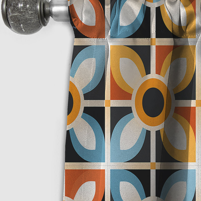 Motif de mosaïque rustique orange et bleu - Rideau occultant géométrique abstrait - 1 panneau, L 52 po x L 108 po