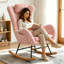 Chaise berçante, fauteuil oscillant rembourré Teddy avec dossier haut, appui-tête et poche réglables, fauteuil coulissant confortable pour chambre de bébé, chambre à coucher, salon, bureau, bois d'hévéa