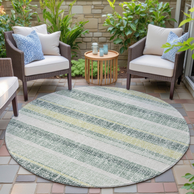 Machine Washable Indoor/Outdoor Xhevrie Seafoam Rug, Round 8'
