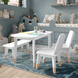 Kids 4-Piece Wood Seating Set With Table, 2 Chairs, And Bench Seat For 2