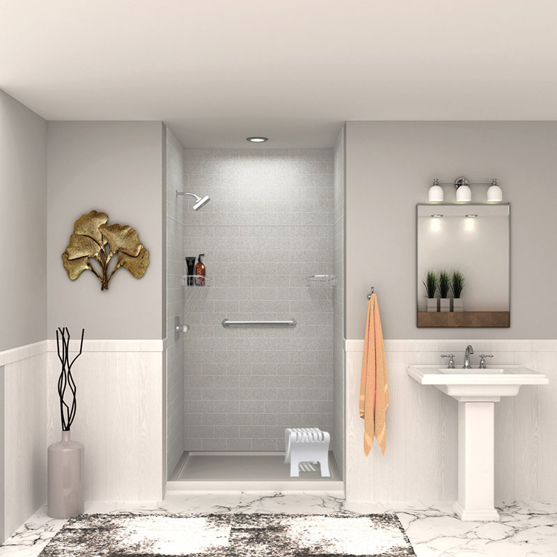 SaraMar 48'' Wide Grey Beach Subway Tile 6-Piece Shower Wall Kit