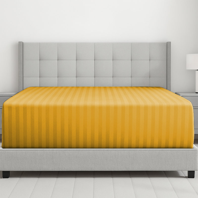 Microfiber Striped Fitted Sheet, Ochre, Single (3')