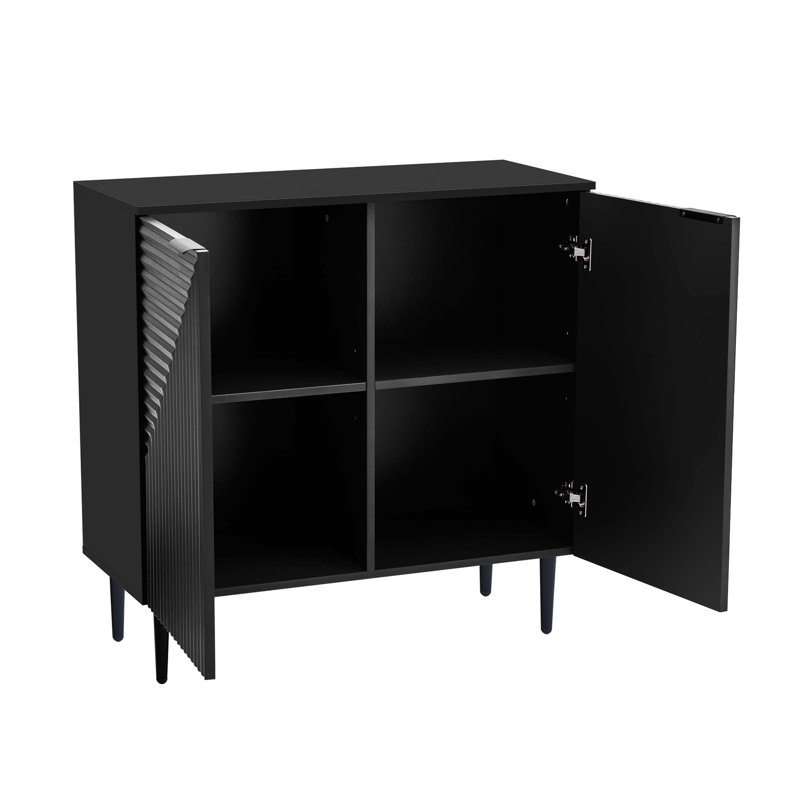Ensemble de 2 armoires latérales minimalistes modernes, solution de rangement polyvalente, tablettes réglables, conception de porte géométrique élégante, parfait comme meuble télé
