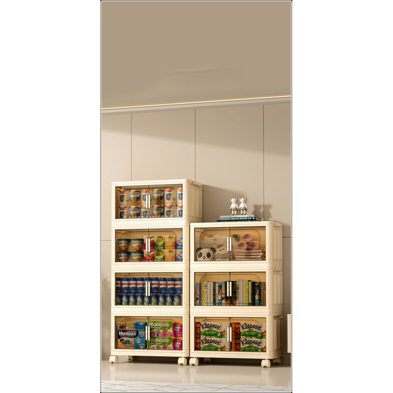 19.69" Side Wide Folding Storage Cabinet ,4 Tiers,19.69"×11.81"×40.55",Collapsible Storage Bins With Magnetic Door, Plastic Storage Cabinet With Wheels, Closet Organizers And Storage Containers