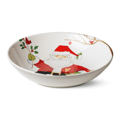 Bol de service Santa Delight 13 po - Un généreux bol de centre de table en céramique de 13 pouces, 128 onces dans la joyeuse illustration du Père Noël, le bol de service le plus fantaisiste de la saison.