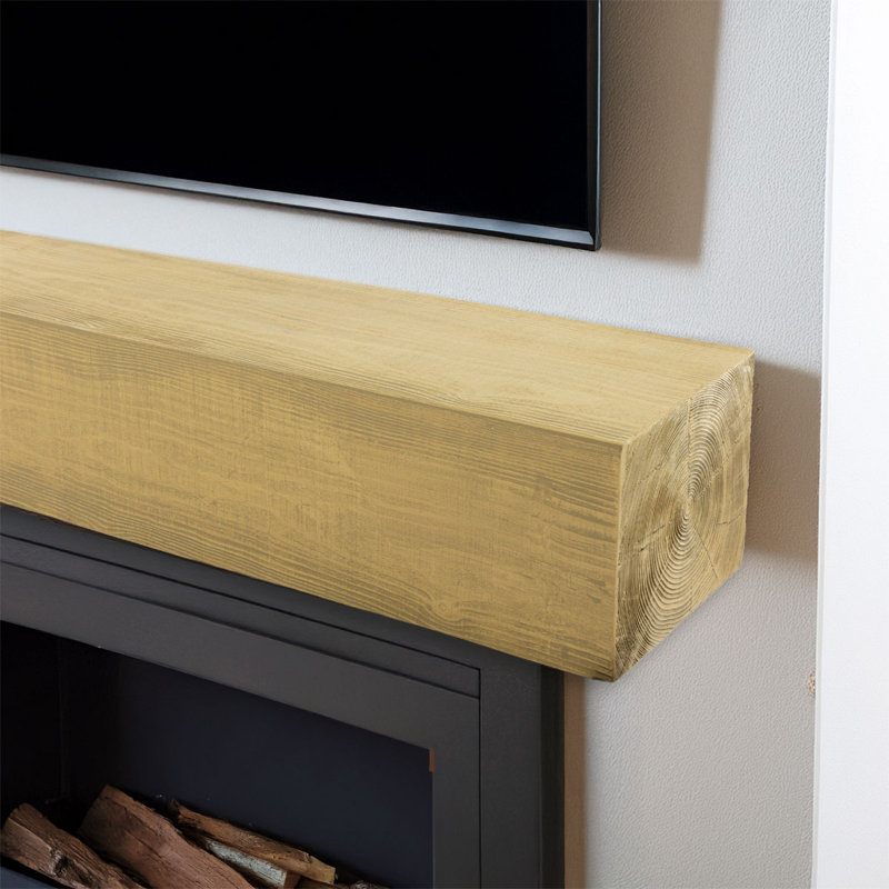 Rustic Sawn Heritage Timber Faux Wood Fireplace Mantel, Natural White Oak, 7.5" H x 90" W x 9.5" D