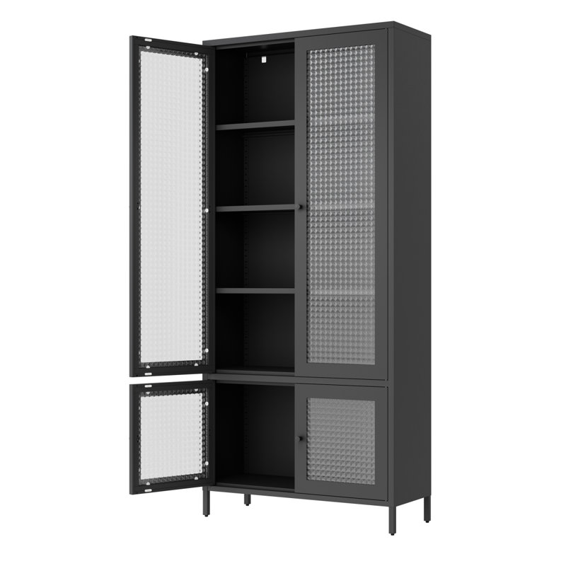 Large Metal Storage Cabinet Display Cabinet With 4 Glass Doors 5 Shelves Side Cabinet Bookcase Freestanding Cabinet