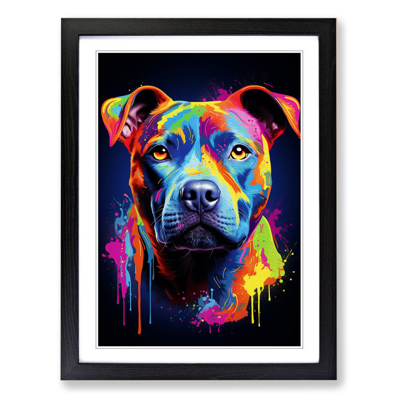 Staffordshire Bull Terrier Colour Field - Single Picture Frame Print on Wood, 34cm H x 25cm W x 2cm D, Black 