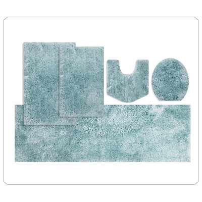 Essential 5-Piece Microfiber Bath Rug Set, Ultra Soft Plush Bathroom Mats, Non-Slip Rubber Backing, Water Absorbent, Quick-Dry, Machine Washable Rugs for Tub, Shower, Toilet and Sink, Turquoise