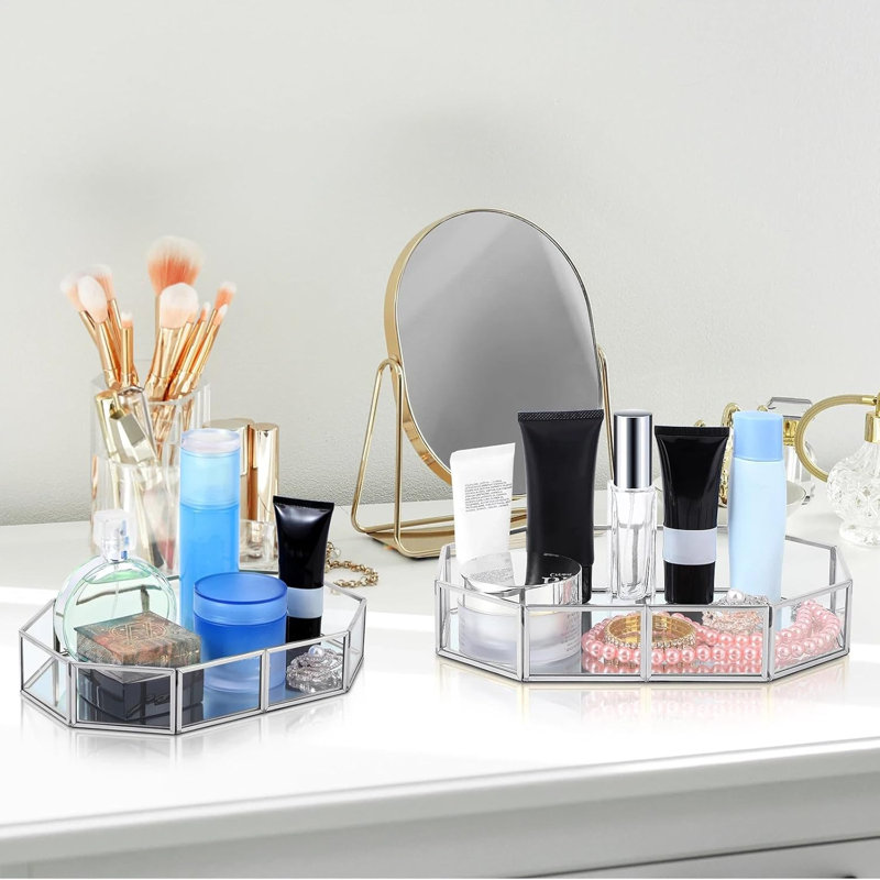 3-piece Silver Mirror Vanity Tray Set