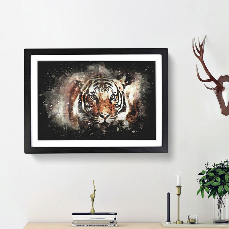 Tiger - Framed Print, 62cm H x 87cm W x 2cm D, Black Framed