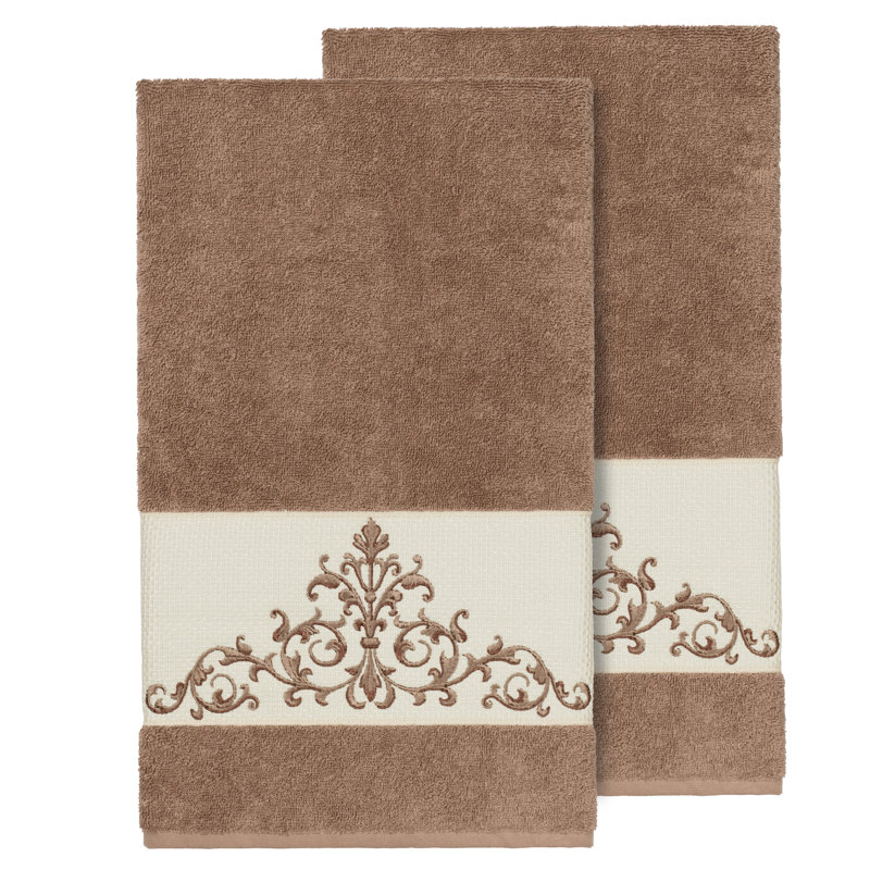 Scarlet 2 Piece Turkish Cotton Bath Towel Set, Latte, Bath Towel - 2 Pieces