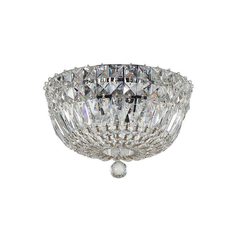 Plafonnier encastré 4 lumières chrome avec cristaux transparents