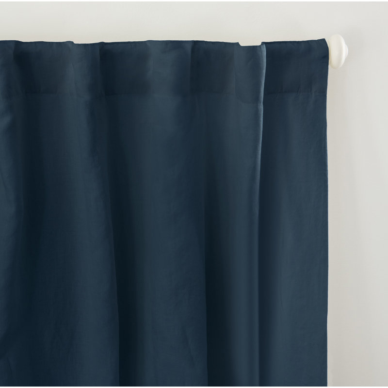 100% French Linen Curtain Set, 50" W x 96" L, Dark Navy