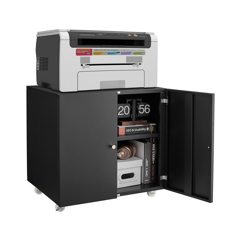 Support pour bureau à domicile avec roulettes, tables pour imprimantes avec porte-classeur, classeur latéral mobile avec tablette ouverte pour dossiers de format lettre / légal / A4