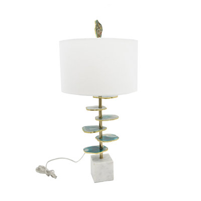 Emerald Agate Slice Table Lamp With Marble Base