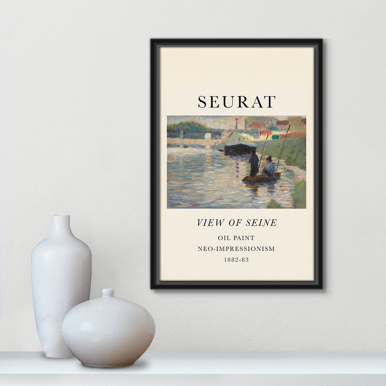 View Of Seine by Georges Seurat, No, 19.5" H x 13.5" W x 2" D, Black Floater Frame