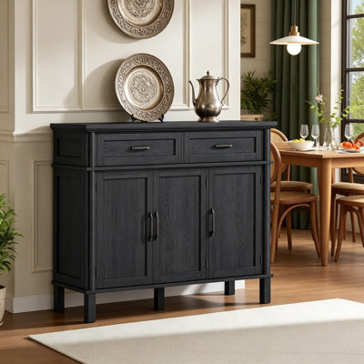 Farmhouse Sideboard Buffet Cabinet With Storage, 48 Inch Kitchen Console Table With 2 Drawers And 3 Doors, Adjustable Shelf, Wood Credenza For Living