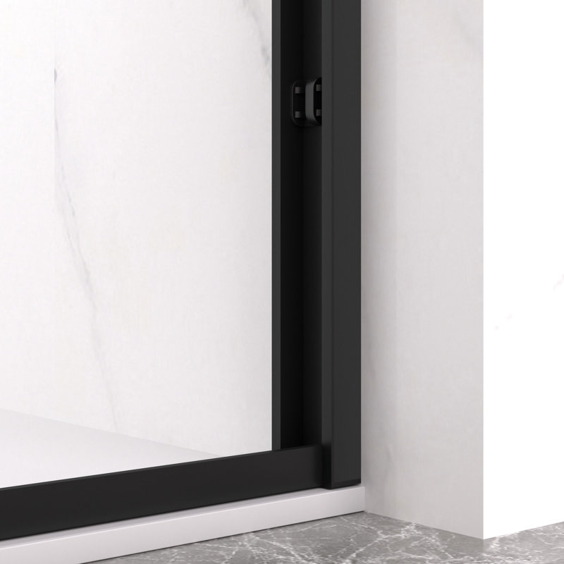 Double Sliding Shower Door With 8Mm Clear Tempered Glass, Matte Black Aluminum Frame, Stainless Steel Handle, - Crash Angle, Mute Operation For Bathroom Finish, Protection, Reversible