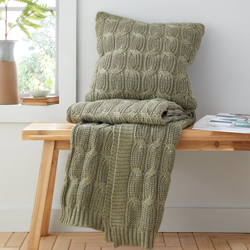 Chunky Marl Knit Cosy Blanket Throw, Olive