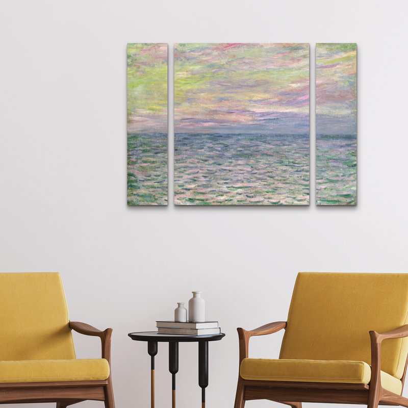 Ensemble de 3 panneaux - Claude Monet «Coucher de Soleil a Pourville», art mural sur toile pour le salon, la chambre à coucher ou le bureau 
