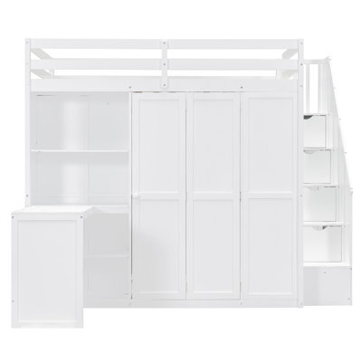 Cedarvale Modern Style Loft Bed With Wardrobe, Desk, Shelves,  And Versatile Storage