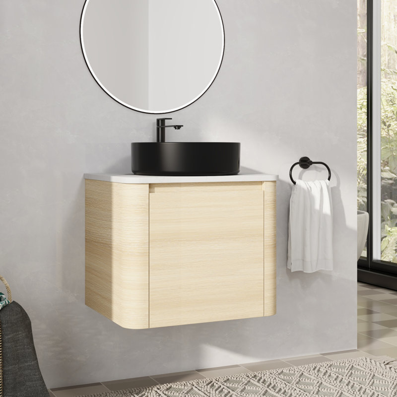Meuble-lavabo mural simple 24 po avec lavabo en céramique, Noir, 24"