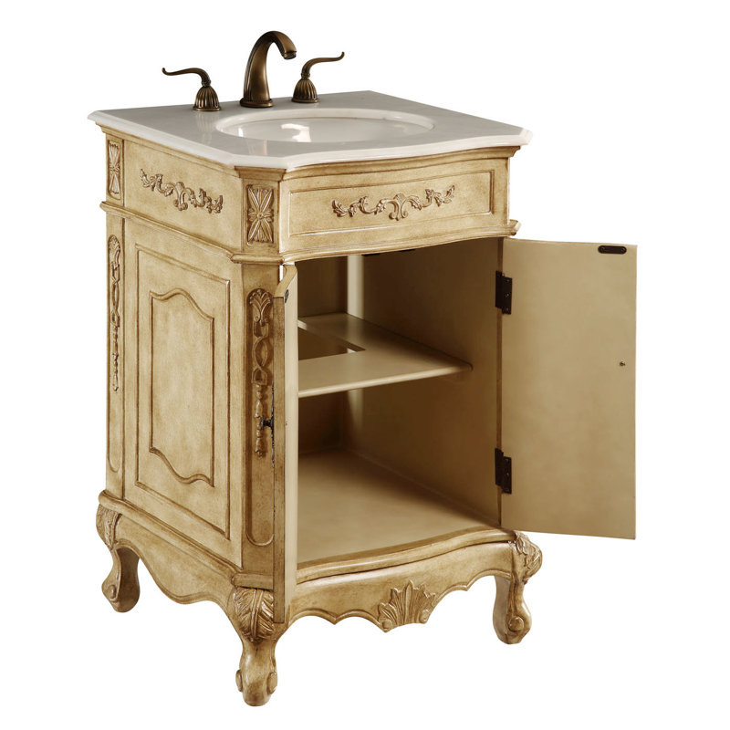 Ensemble de meuble-lavabo simple 24 po Lunette, Beige antique, Blanc Ivoire