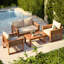 Chaises longues en bois d'acacia Aira avec coussins résistants à l'eau et décorations en corde