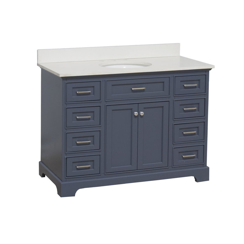 Ensemble de meuble-lavabo simple P 22 po x H 35 po avec comptoir gris quartz Ronnie, Gris marin, Quartz