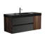 Meuble-lavabo moderne de 48 po de couleur noyer, lavabo noir mat, 1 porte, 2 tiroirs, panneau E1, laque à base d'eau E0, lavabo à comptoir à rebord profond de 4,7 po, installation facile et noir, mur