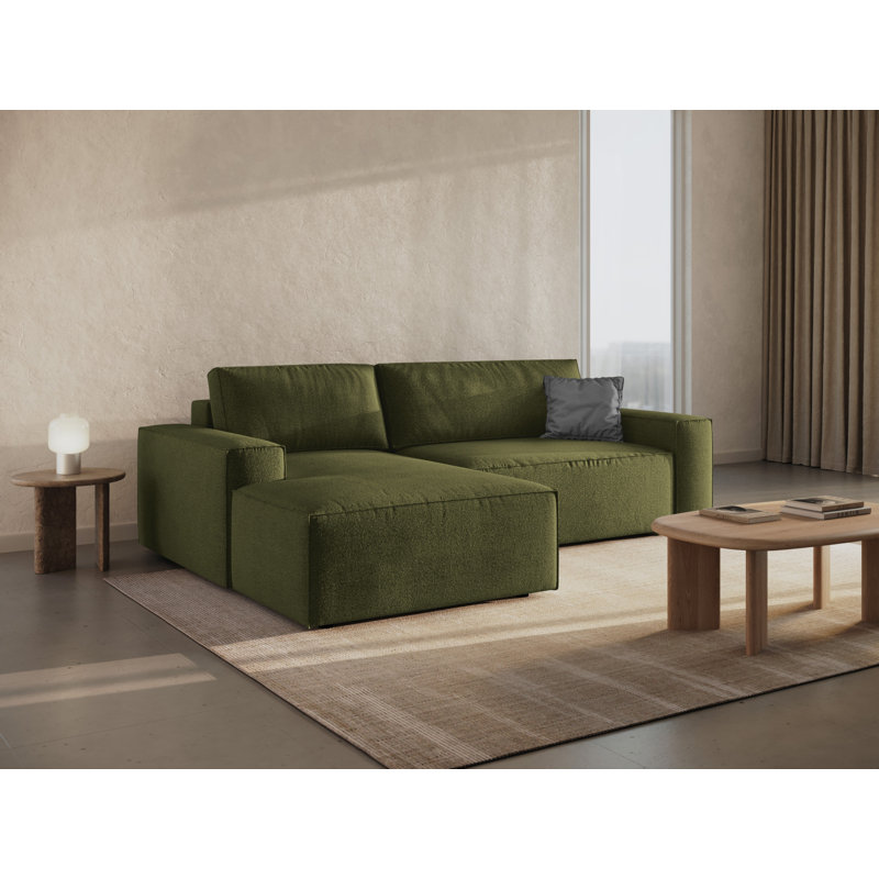 Alisbha 3 Seater Boucle Sofa Bed, Dark Olive Green, Right Hand Facing