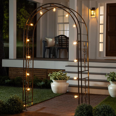 Plow & Hearth Arch Metal Outdoor Garden Arbor Montebello Gunmetal 7 Feet Tall