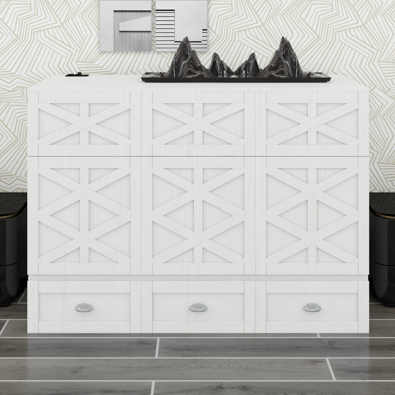 Lit escamotable minimaliste équipé de grands tiroirs de rangement, White