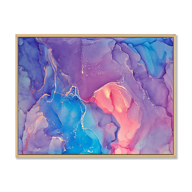 Mauve et bleu liquide fuchia Art III - peinture sur toile, H 16 po x l 32 po, Toile avec cadre en érable