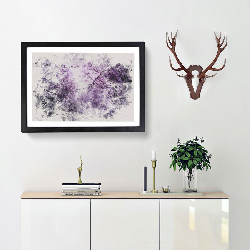 Purple Sky Behind the Winter Trees Watercolour - Picture Frame Graphic Art Print, 45cm H x 63cm W x 2cm D, Black Framed