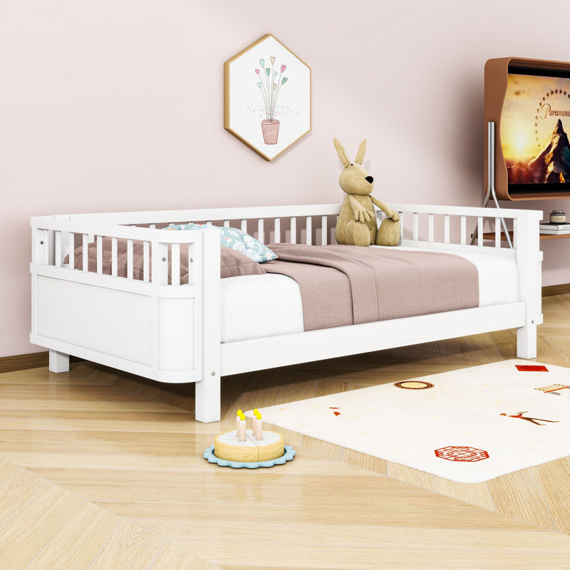 Wood Platform Bed with Slats, Twin, White