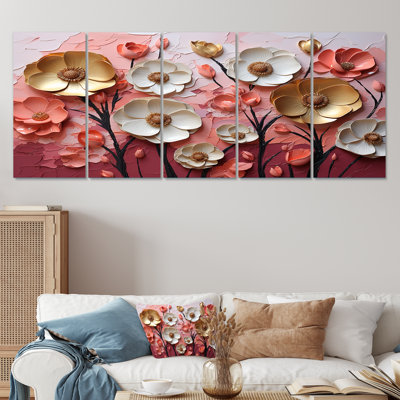 "Or et pétales de fleurs roses", 5 pièces "Or et pétales de fleurs roses", 5 pièces
