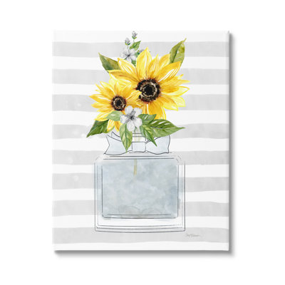 " Vivid Floral Arrangement Glam Perfume Bottle Stripes " by Carol Robinson