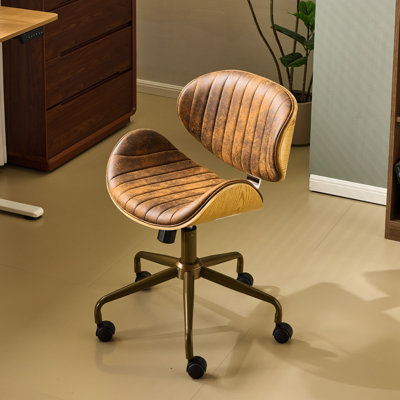 Chaise de bureau courbée en polyuréthane avec base bronze antique