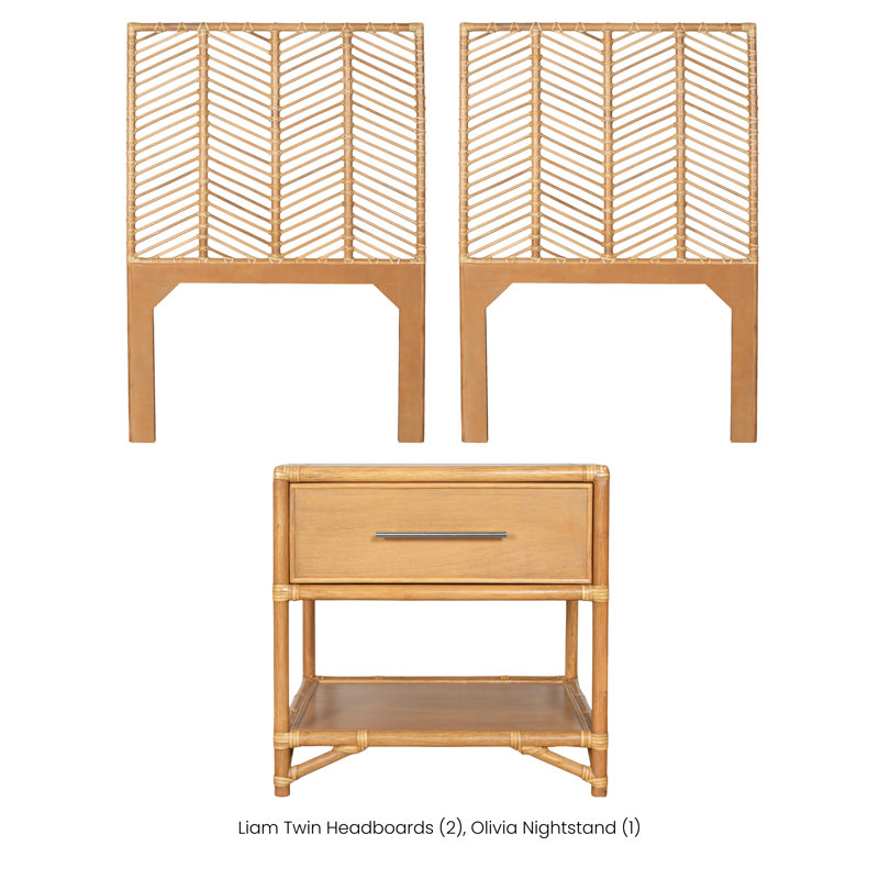 Natural, 3 Pcs: 2 Headboards, Nightstand, Twin