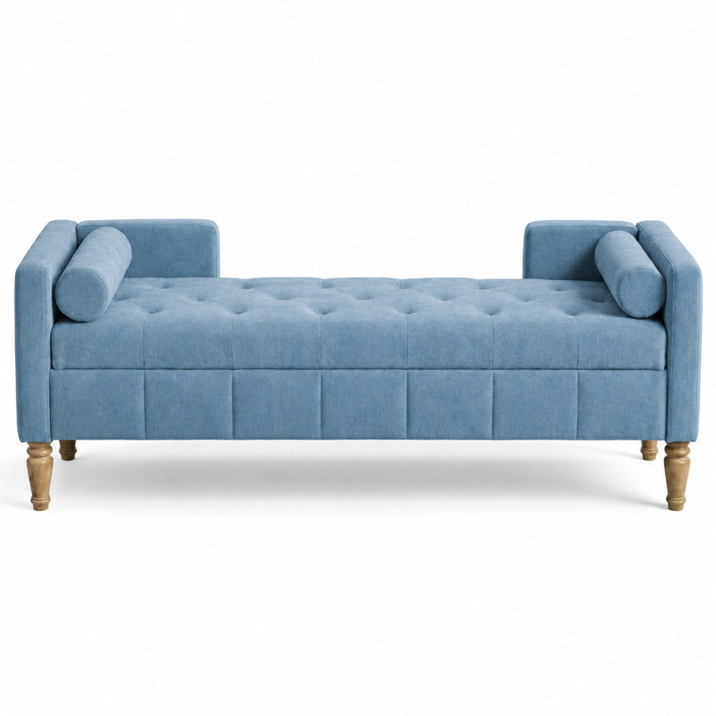 Banc de rangement classique à dossier rabattable avec accoudoirs capitonnés pour le salon et la chambre à coucher, Blue