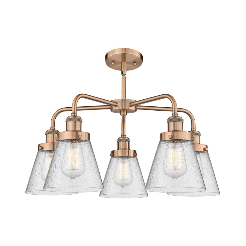 Cone 5 Light Stem Hung Chandelier, Seedy, Antique Copper
