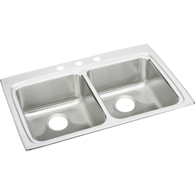 Évier de cuisine à double cuves l 33 po x l 22 po Lustertone, 5,5 po, 4 trous