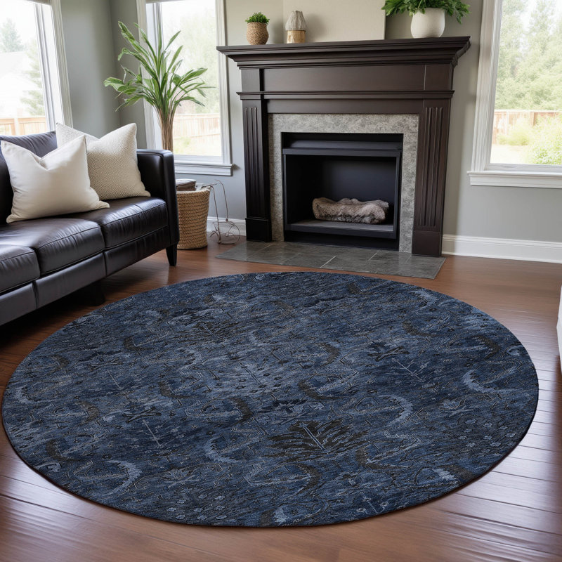 Premium Machine Washable Jamestown AMF1082 Damask Rug, Round 8'
