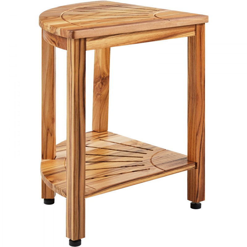Banc de douche en coin en teck, 18,5 po de hauteur, rayon de 15,5 po, plage de douche 100% en teck