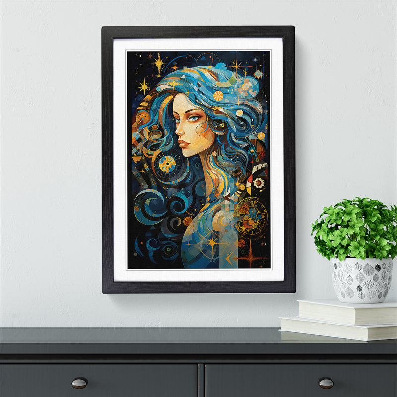 Virgo Zodiac Abstract Art - Framed Print, Black Framed, 64cm H x 46cm W