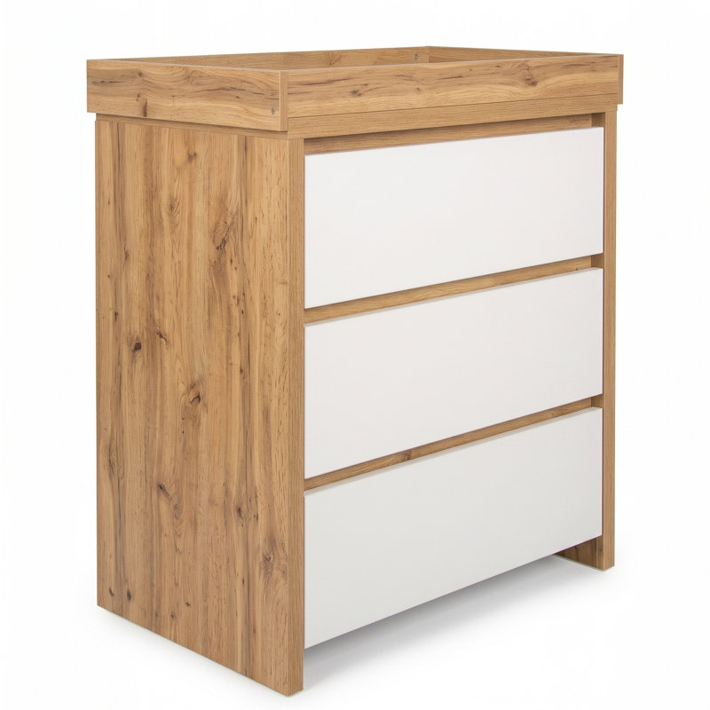 3-Drawer Baby Changing Table with Raised Changing Top, Cremona Oak/White