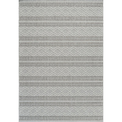 4' X 6' Beige and Gray Striped Distressed Indoor Outdoor Area Rug