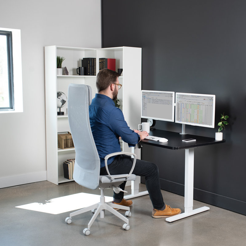 VIVO Single Motor Electric Desk with Push Button Memory Controller, 48.5" H x 43" W x 24" D, Black/White